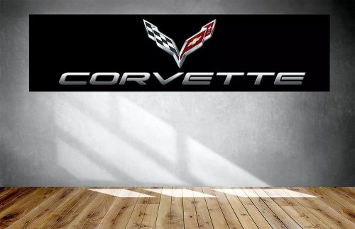 Chevrolet corvette 2x8 ft black flag / banner garage mane cave wall decore