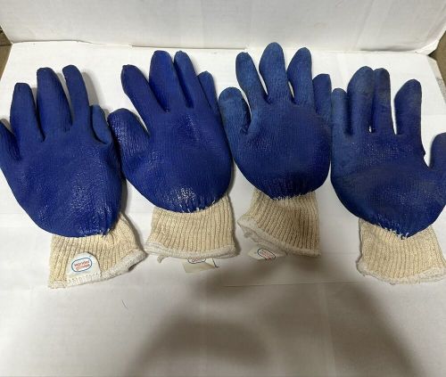 Pair (2) wonder glove blue palm heavy duty latex dipped white knit work gloves