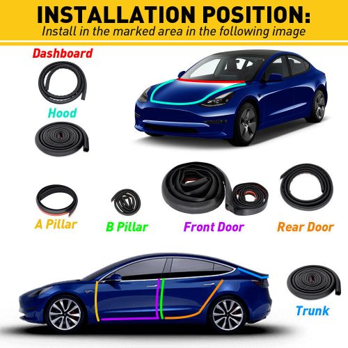 For 2017-2023 tesla model 3 car door seal strip weatherstrip set noise reduction