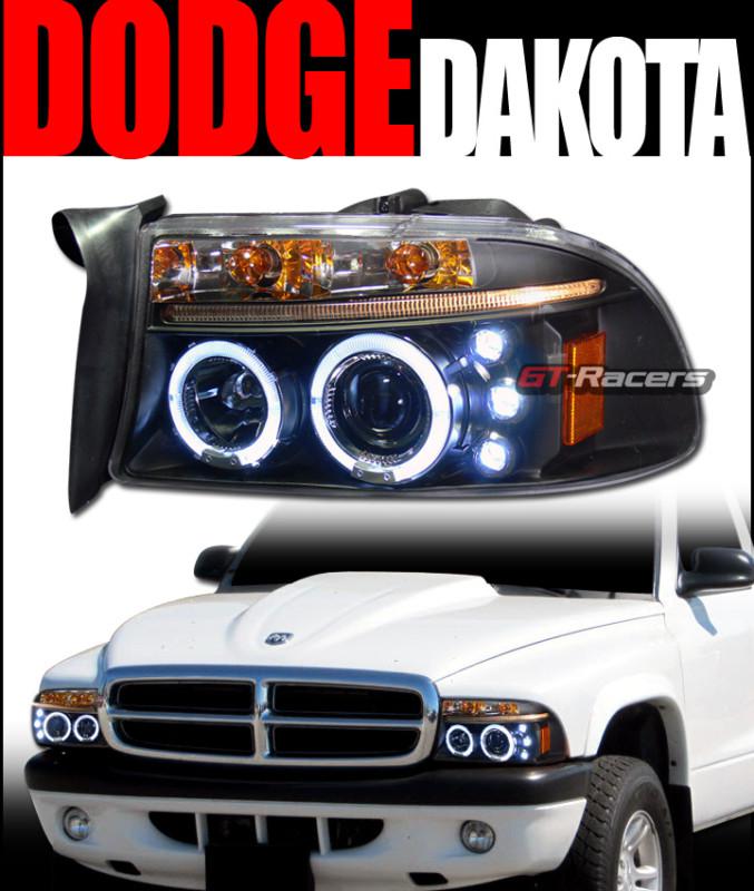 Blk drl led halo rims projector head lights lamp signal 1997-2004 dakota/durango