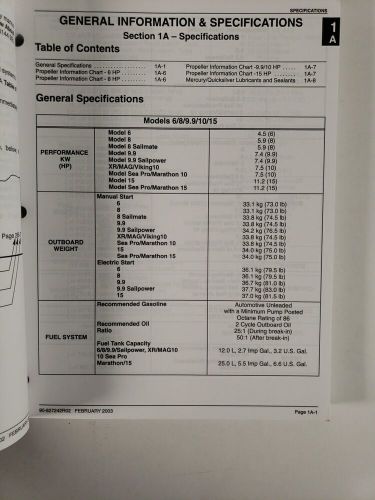 Mercury service manual 6/8/9.9/10/15 starting model year 1986  p/n: 90-827242r02