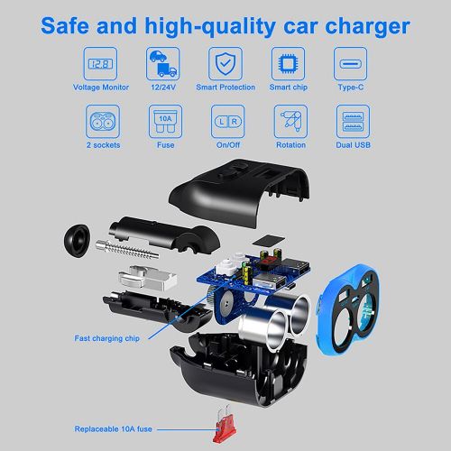 Dual usb car lcd cigarette lighter socket  12v / 24v charger power adapter