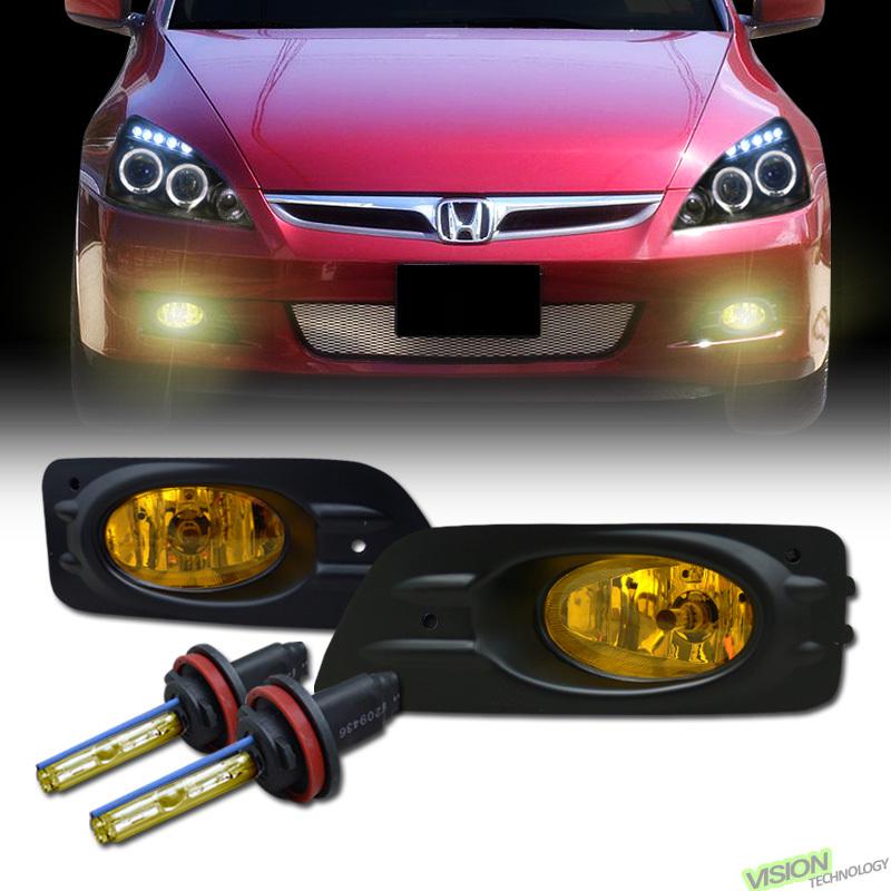 H11 3000k hid+jdm yellow lens driving/bumper fog lights lamps 06-07 accord sedan