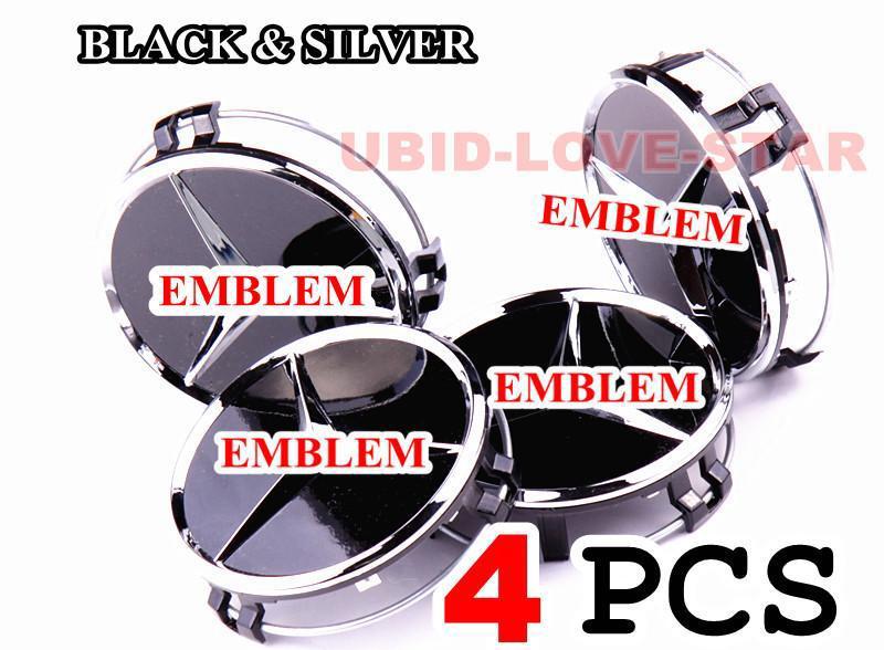 3d emblem 75mm mercedes benz black wheel center hub 4 caps e s cl ml sl clk slk