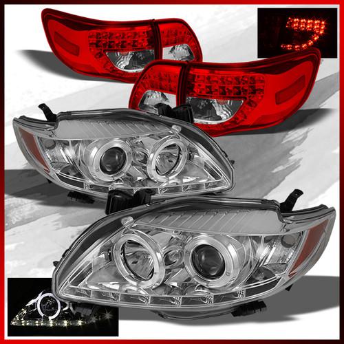 09-11 corolla twin halo led clear projector headlights+red clear led tail lights