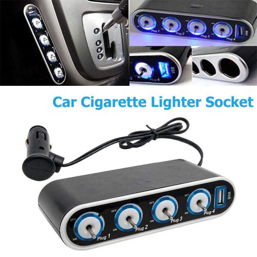 Cigarette lighter socket splitter charger 4 way usb+led light switch universal