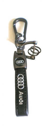 Genuine black leather audi key chain car key chain ring