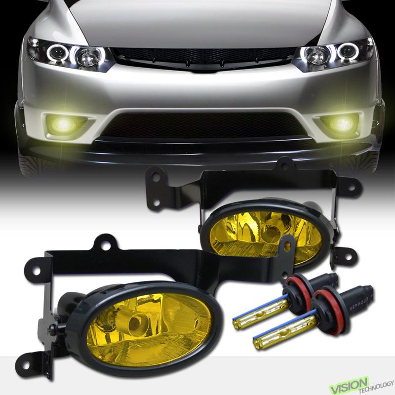 H11 xenon hid+jdm yellow lens driving/bumper fog lights lamps 06-08 civic 2d/2dr