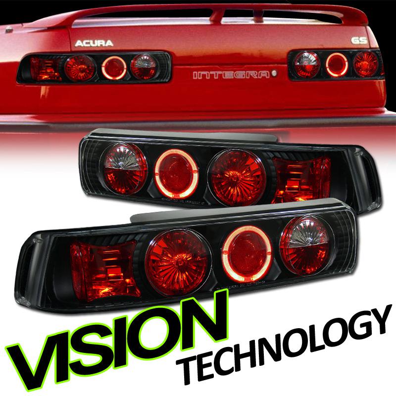 Red halo rim 90-93 integra 2d/3d hatchback black altezza tail lights lamps pair