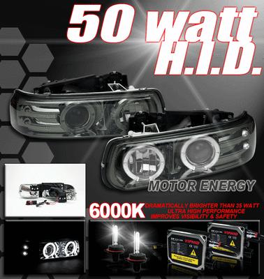 99-02 silverado halo led projector headlights+hid smoke