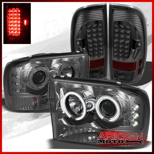 99-04 f250/350 ccfl halo projector smoke headlights+smoked led tail lights