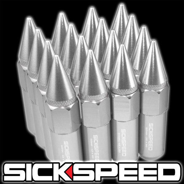 16 polished spiked 60mm aluminum extended tuner lug nuts wheel 1/2x20 a