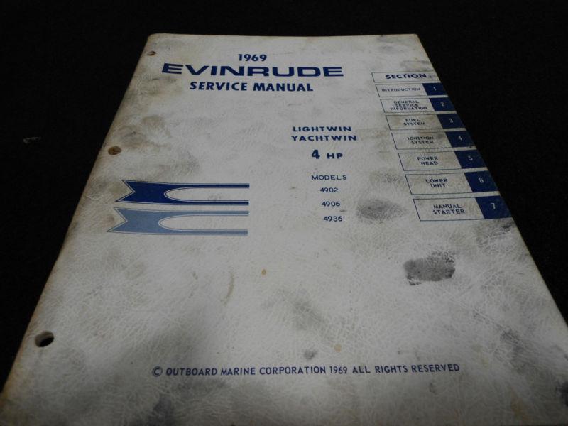 Original factory 1969 service manual # item_4590 evinrude 4hp outboard boat 