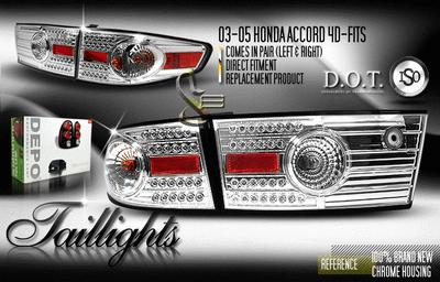 Depo pair euro chrome altezza outer & inner tail lights w/led 03-05 honda accord