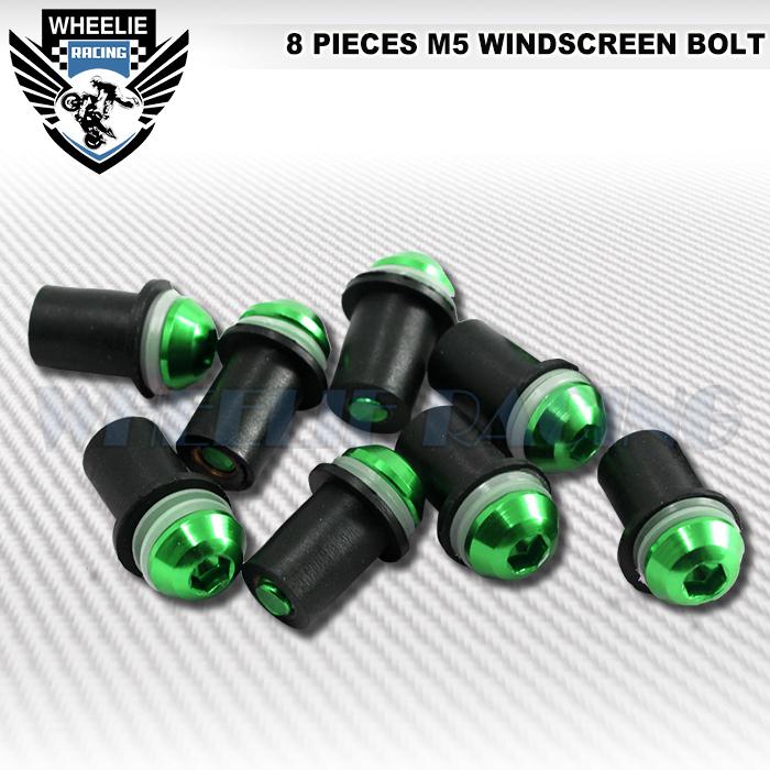 8 x green m5 5mm cnc moto windshield windscreen bolts screw mounting nuts kit