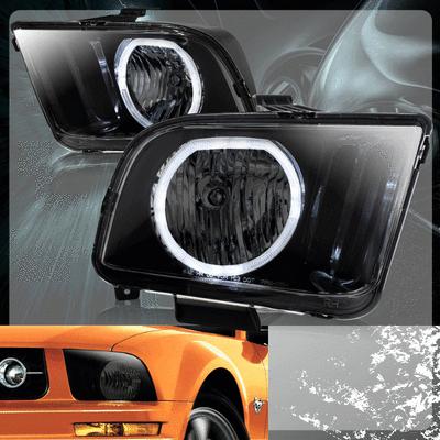 05-09 ford mustang smoke lens chrome housing led angel eyes halo head light lamp