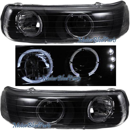 99-02 chevy silverado halo projector led headlights headlamps black