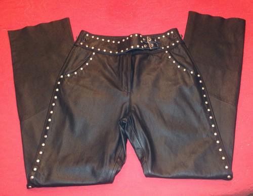 Harley davidson. womens black leather studded pants. size 8. new without tags