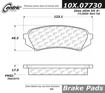 Centric 301.07730 brake pad or shoe, rear-centric premium ceramic pads w/shims