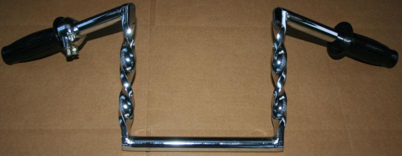 Chrome twisted z-bar handle bars w grips & throttle 7/8" chopper vintage 1970's