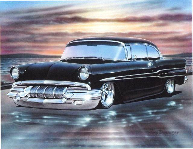 1957 pontiac chieftain 2 door hardtop hot rod car automotive art print black