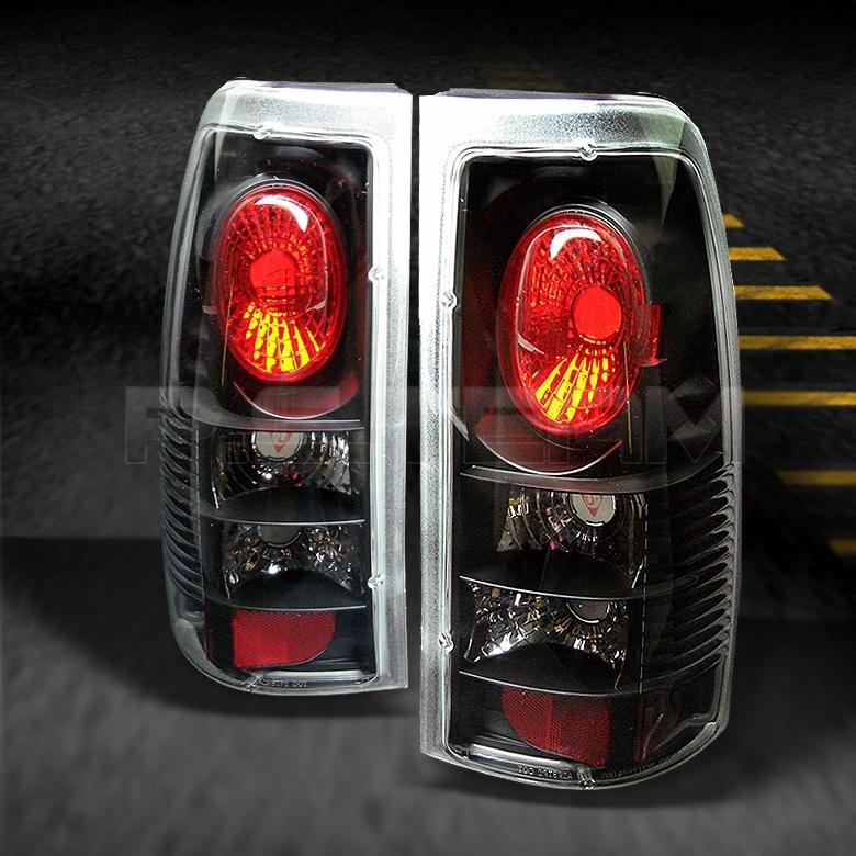 99-02 chevy silverado gmc sierra pickup truck black tail lights lamps pair