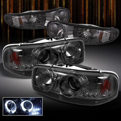 Smoke 00-06 yukon/sierra denali halo projector led headlights+bumper signal lamp