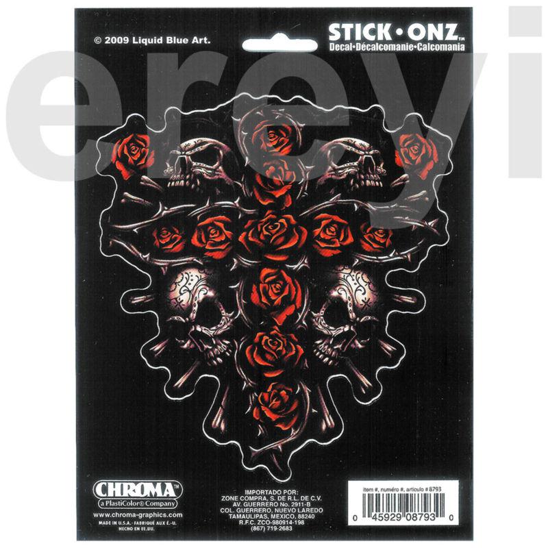 Rose skull cross design decal red roses love and death car auto truck sticker