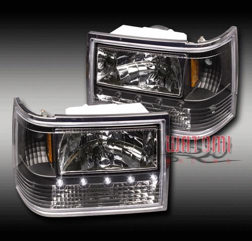 93-98 jeep grand cherokee led crystal black head lights+corner+bumper left+right