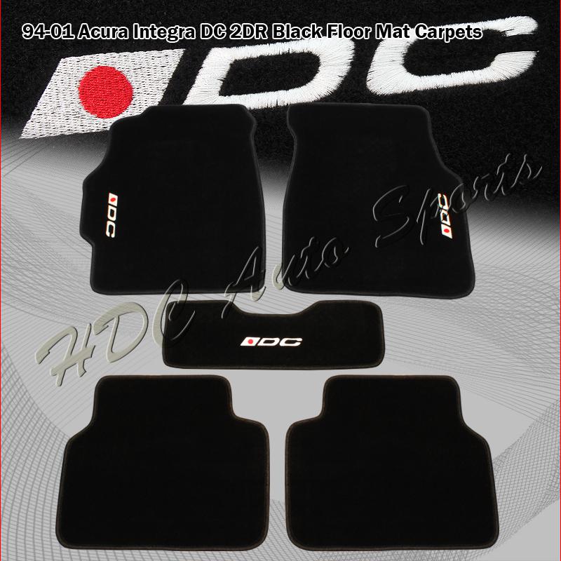 1994-2004 acura integra dc2 5 piece black nylon floor mat carpet white dc logo