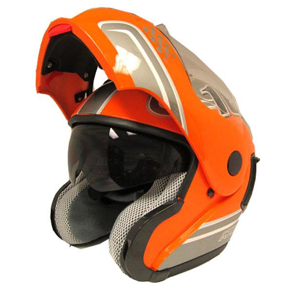 New motorcycle modular flip up dual visor shields full face helmet race orange