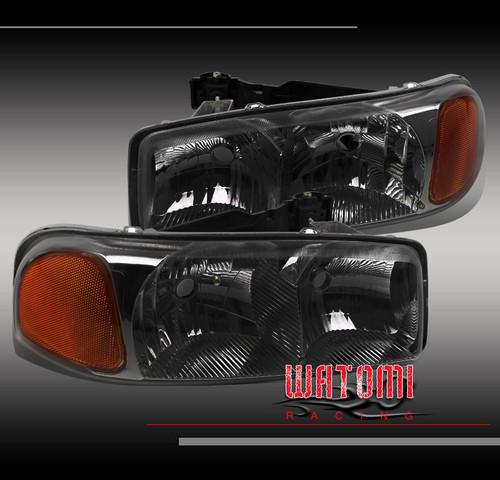 99-06 gmc sierra c3 denali yukon xl 1500 2500 crystal headlight smoke left+right