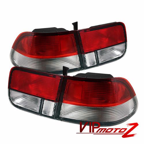 Jdm red+clear 4pc tail light brake signal trunk lamps lh+rh 96-00 civic 2d coupe