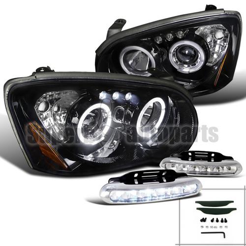 2004-2005 subaru impreza wrx halo projector headlights glossy black+led drl lamp