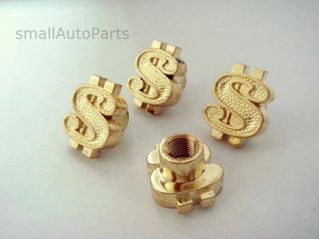 (4) gold money dollar $ sign chrome tire/wheel stem air valve caps car truck set