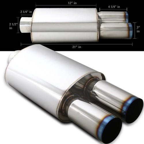 Universal 2.5" inlet t-304 stainless dual circle burn tip muffler exhaust