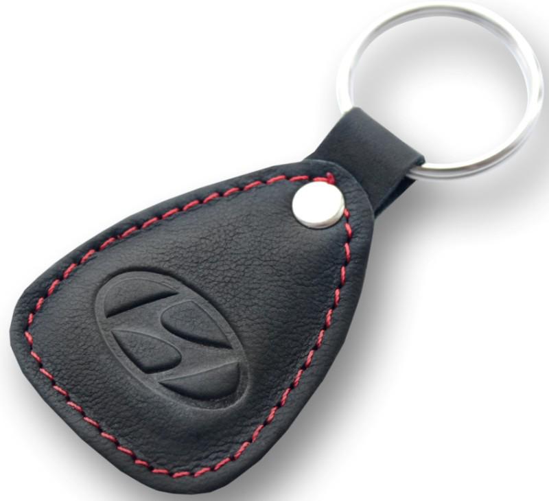 New leather black / red keychain car logo hyundai auto emblem keyring