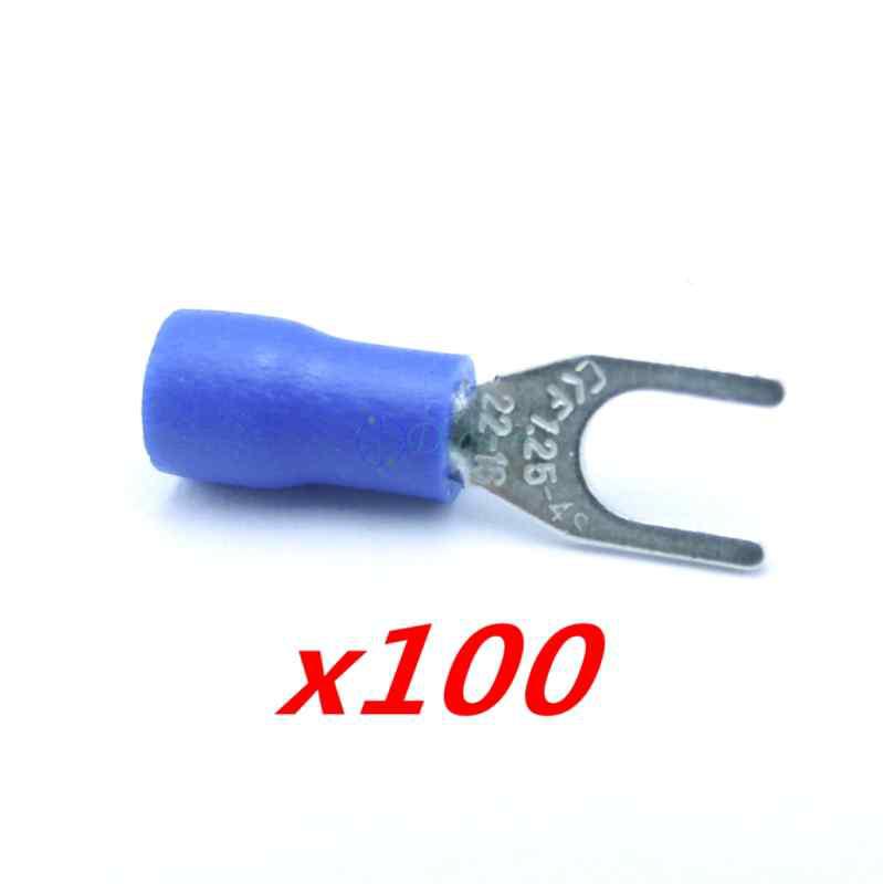 100x blue insulated fork spade crimp connector terminals fit awg 22-16 cable