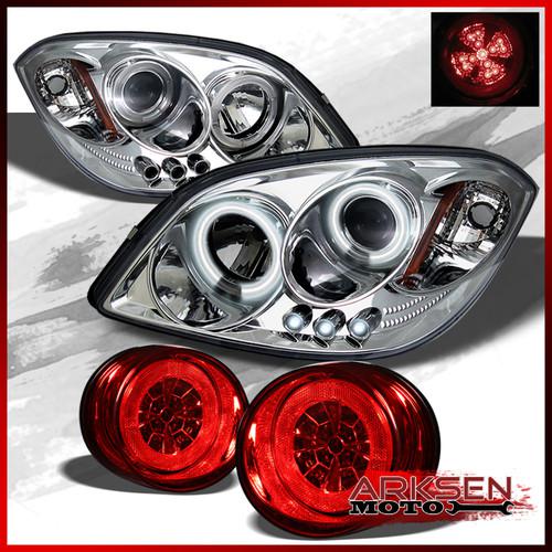 05-10 cobalt clear dual halo led projector headlights+red clear led tail lights