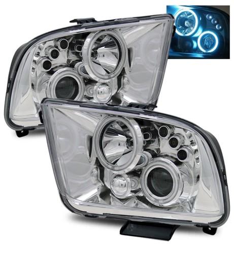 05-09 ford mustang ccfl angel eye halo clear chrome projector headlights housing