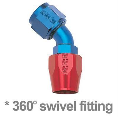 Russell 610100 hose end full flow 45 deg -8 an hose to female -8 an red/blue ea