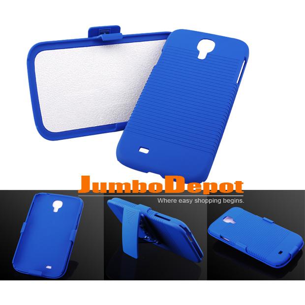 Blue hard stand swivel phone case cover w/ belt clip for samsung galaxy s4 new