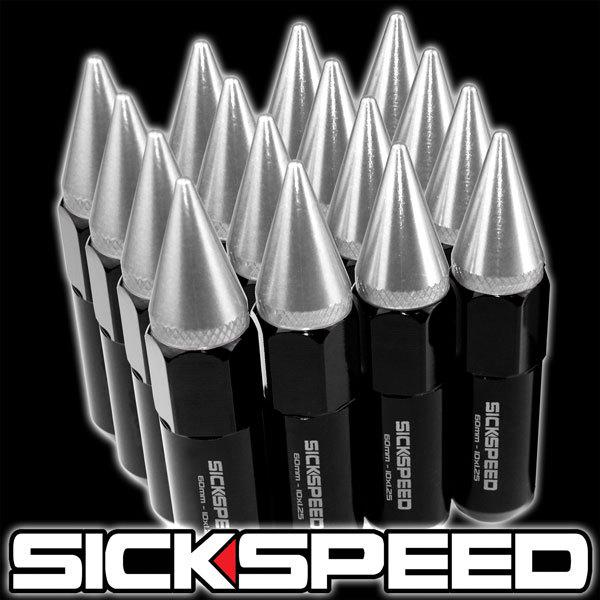 16 black/polished spiked 60mm aluminum extended tuner lug nuts wheel 10x1.25 e