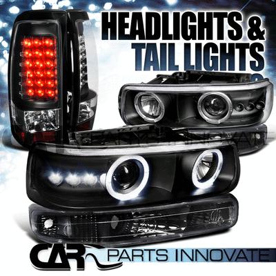 99-02 silverado fleetside black projector headlight+bumper+led tail lights