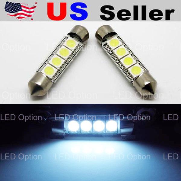 (2) xenon white 1.72" 42mm 4-smt-5050 578 211-2 led bulbs for car interior light