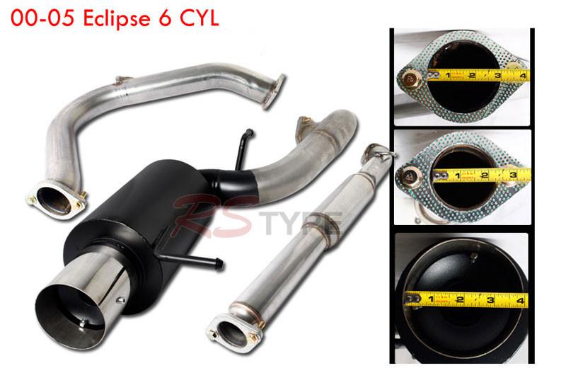2000-2005 mitsubishi eclipse 6 cyl black catback exhaust system stainless tip