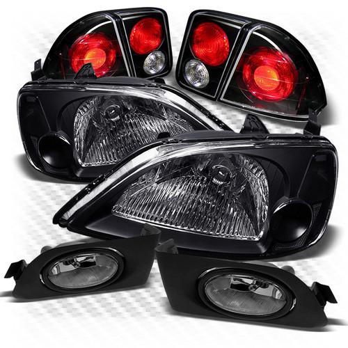 01-03 civic 4dr black headlights + altezza style tail lights + smoked fog lights