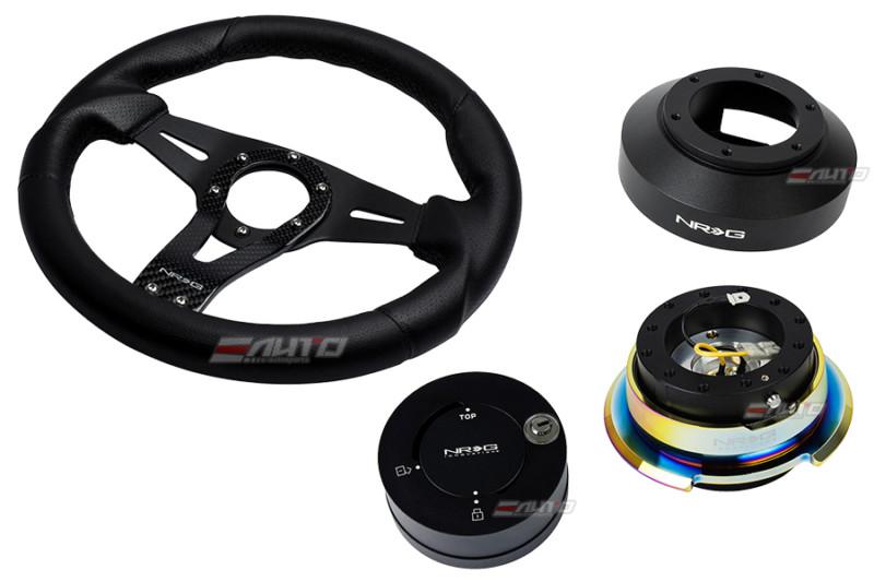 Nrg 320mm sniper l steering wheel bk st cf s + 141h hub 2.8 bkmc release lock mb