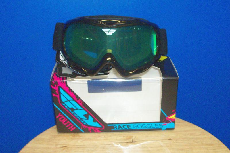 Fly racing youth kids childs black motorcycle dirt bike  atv goggles clear lens