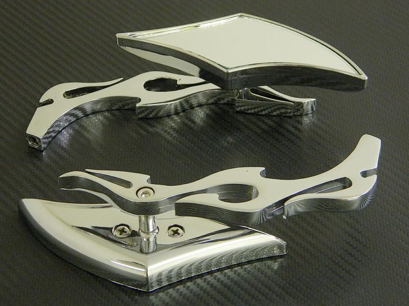 Universal chrome diamond flame rearview mirrors for cruiser chopper motorcycle